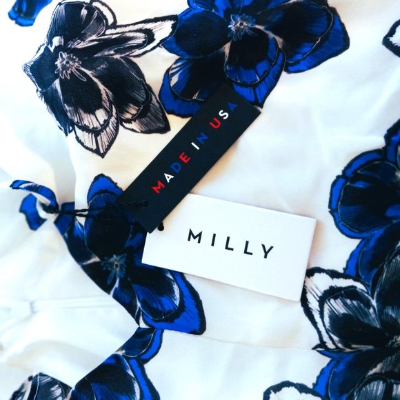 Milly Silk Dress Sz 14 NWT Blouson Tank Strappy Mini White Blue Floral Print - Picture 5 of 15